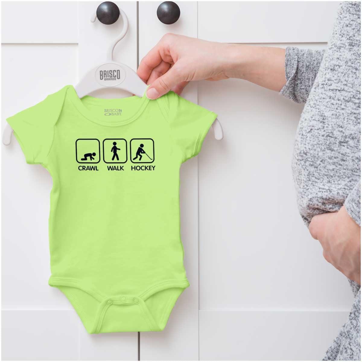 imageBrisco Brands Crawl Walk Hockey Street Sign Humor Baby Romper Boys or GirlsKey Lime