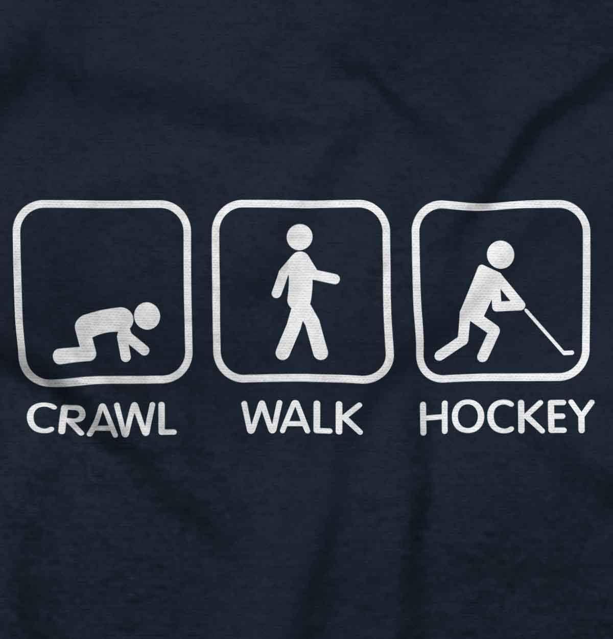 imageBrisco Brands Crawl Walk Hockey Street Sign Humor Baby Romper Boys or GirlsNavy