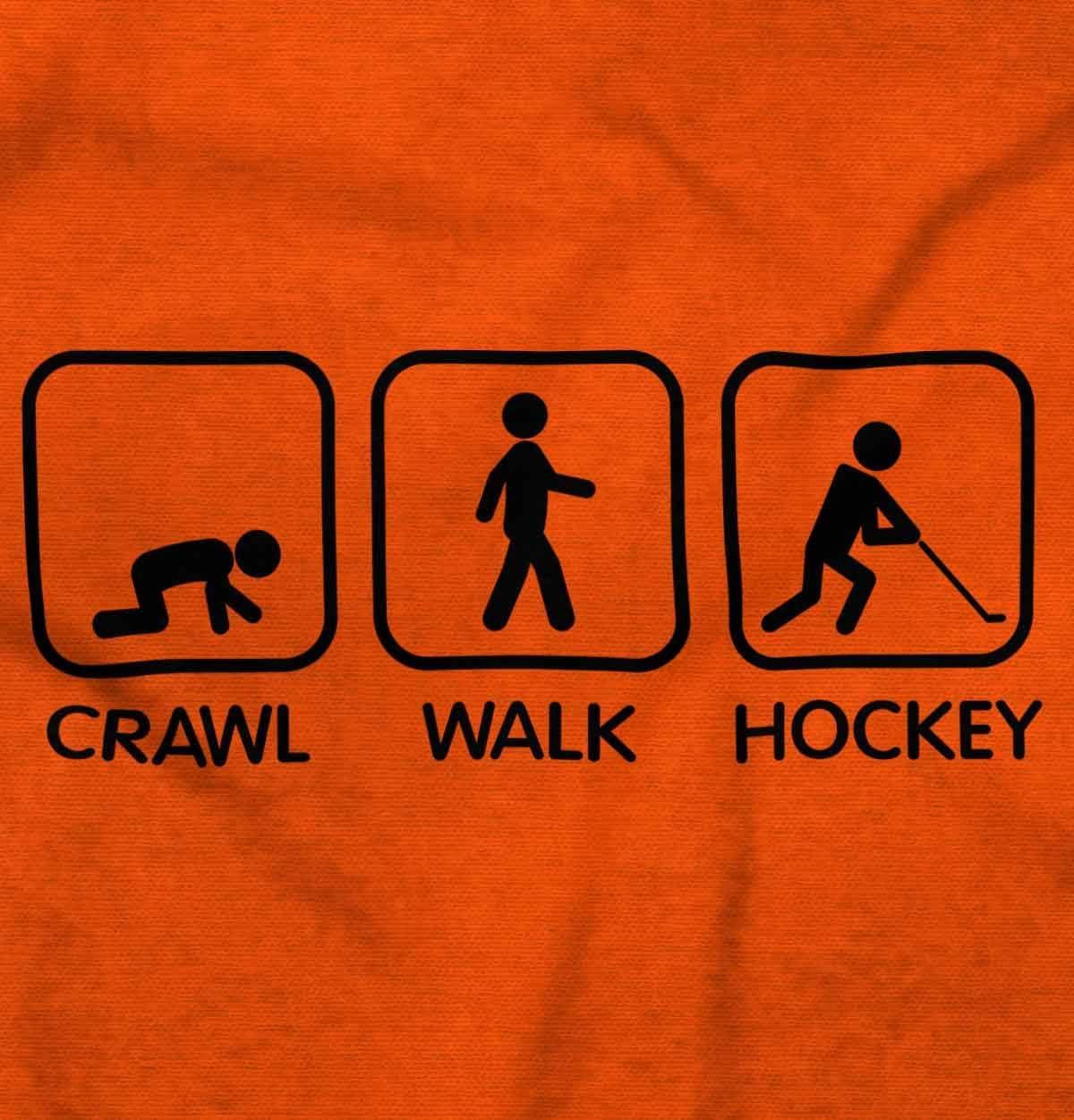 imageBrisco Brands Crawl Walk Hockey Street Sign Humor Baby Romper Boys or GirlsOrange