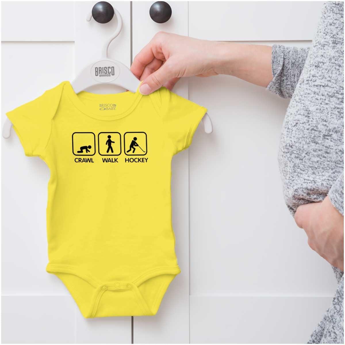 imageBrisco Brands Crawl Walk Hockey Street Sign Humor Baby Romper Boys or GirlsZest
