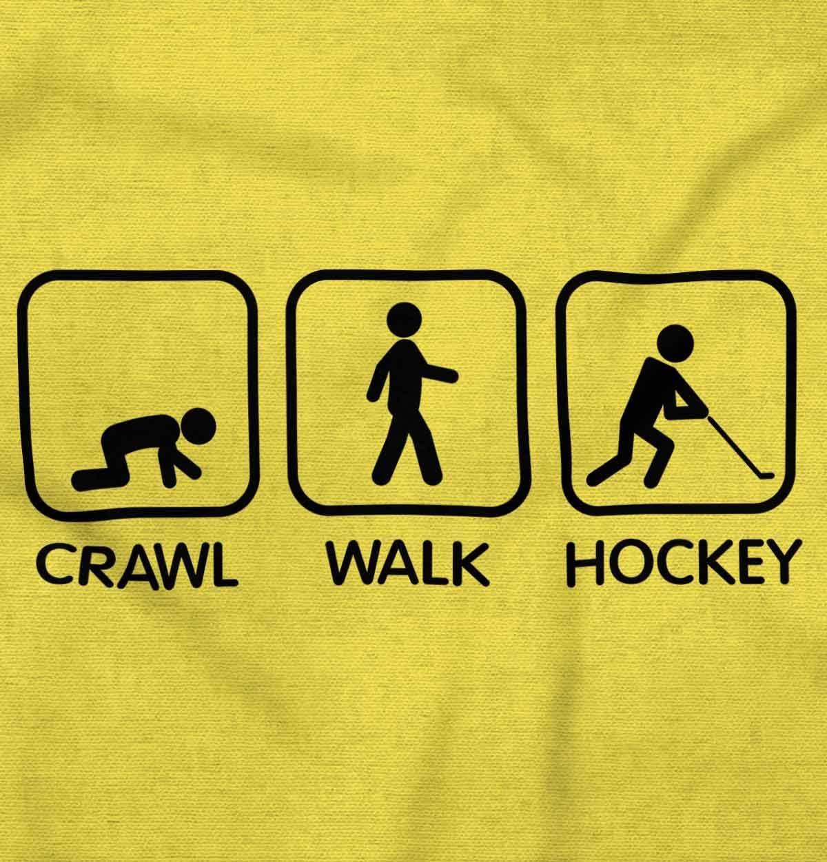 imageBrisco Brands Crawl Walk Hockey Street Sign Humor Baby Romper Boys or GirlsZest