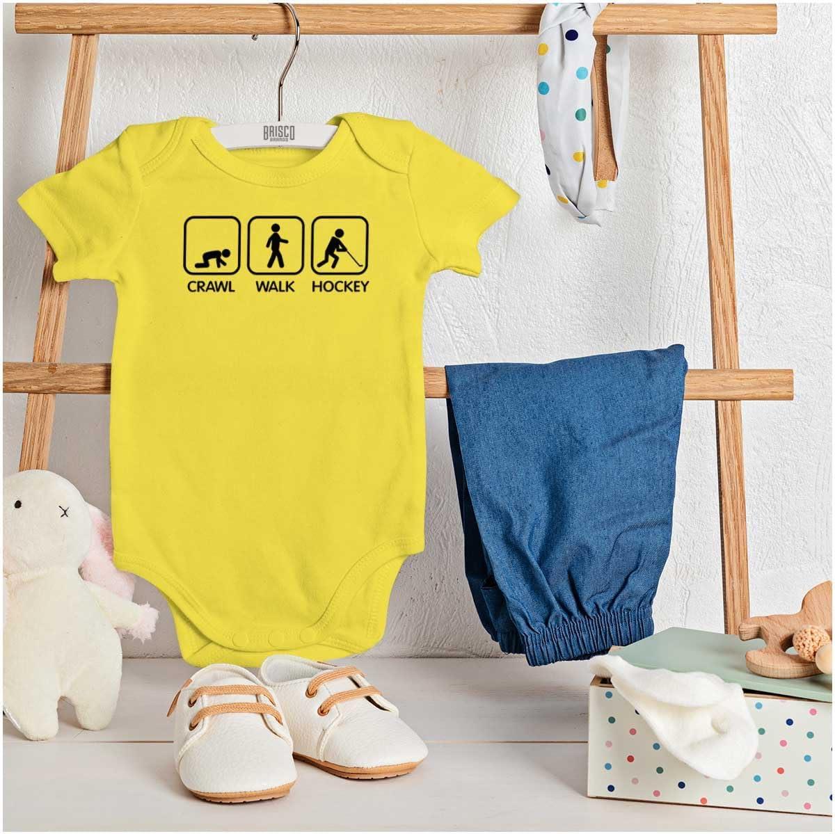 imageBrisco Brands Crawl Walk Hockey Street Sign Humor Baby Romper Boys or GirlsZest