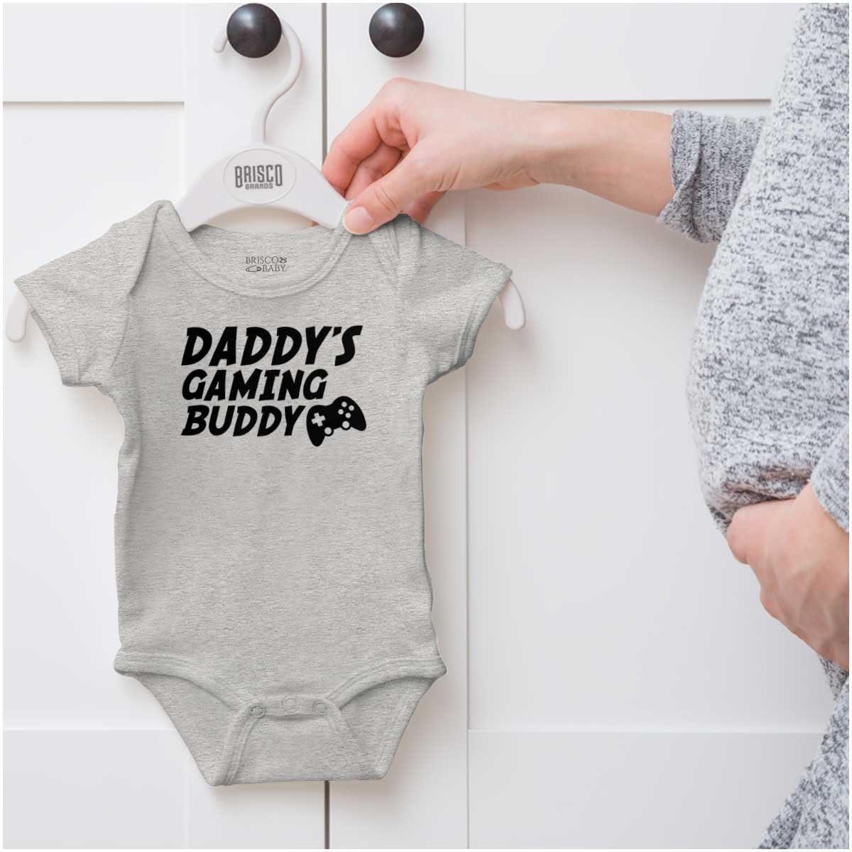 imageBrisco Brands Cute Daddys Gaming Buddy Gamer Dad Baby Romper Boys or GirlsHeather