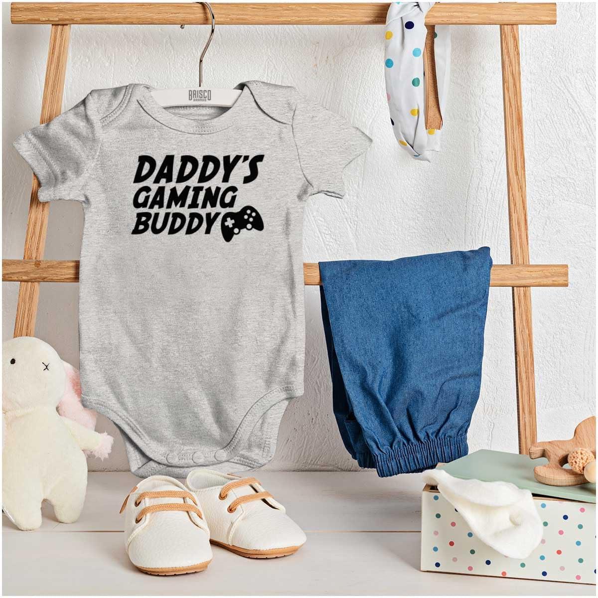 imageBrisco Brands Cute Daddys Gaming Buddy Gamer Dad Baby Romper Boys or GirlsHeather