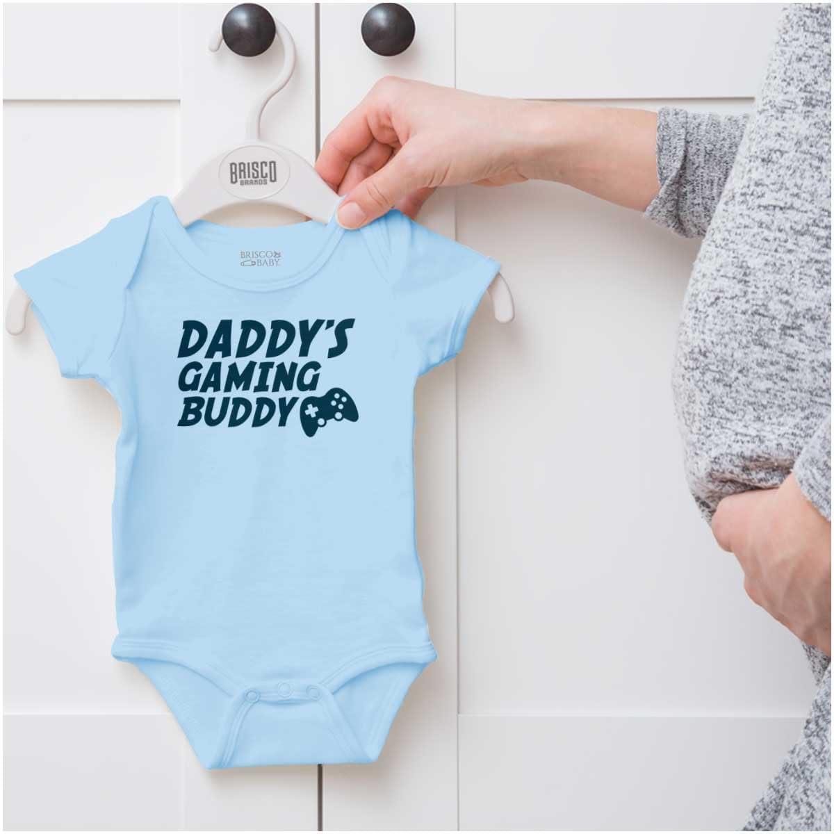 imageBrisco Brands Cute Daddys Gaming Buddy Gamer Dad Baby Romper Boys or GirlsLight Blue