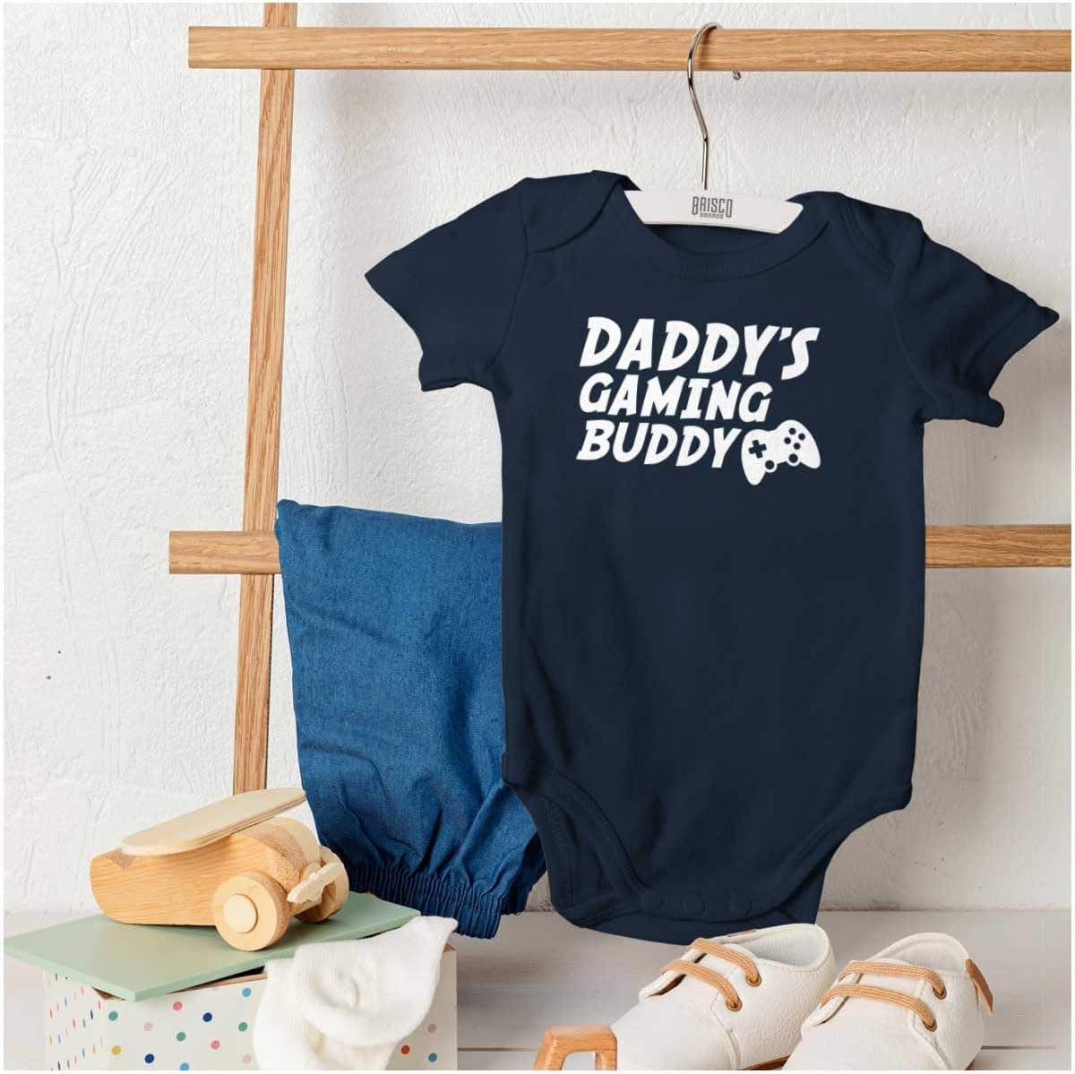 imageBrisco Brands Cute Daddys Gaming Buddy Gamer Dad Baby Romper Boys or GirlsNavy