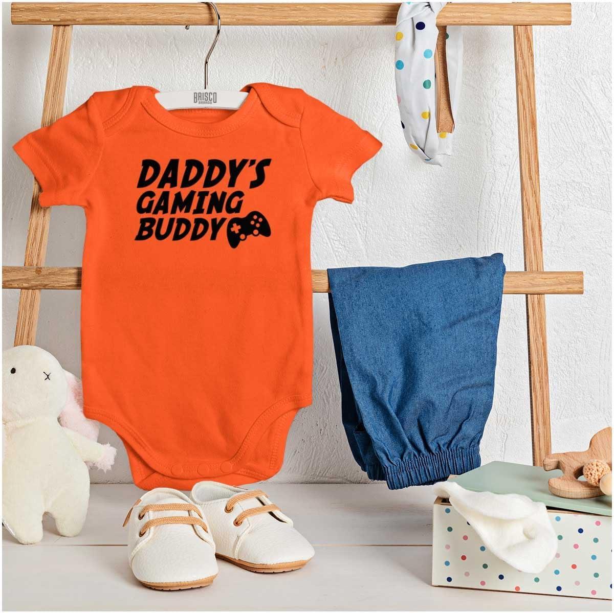 imageBrisco Brands Cute Daddys Gaming Buddy Gamer Dad Baby Romper Boys or GirlsOrange