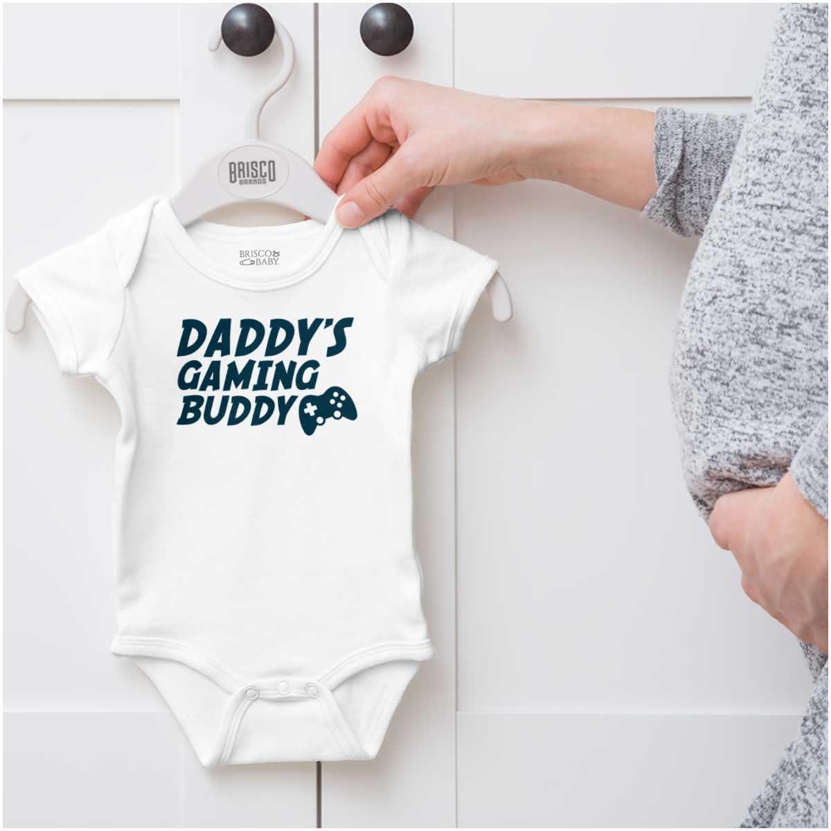 imageBrisco Brands Cute Daddys Gaming Buddy Gamer Dad Baby Romper Boys or GirlsWhite