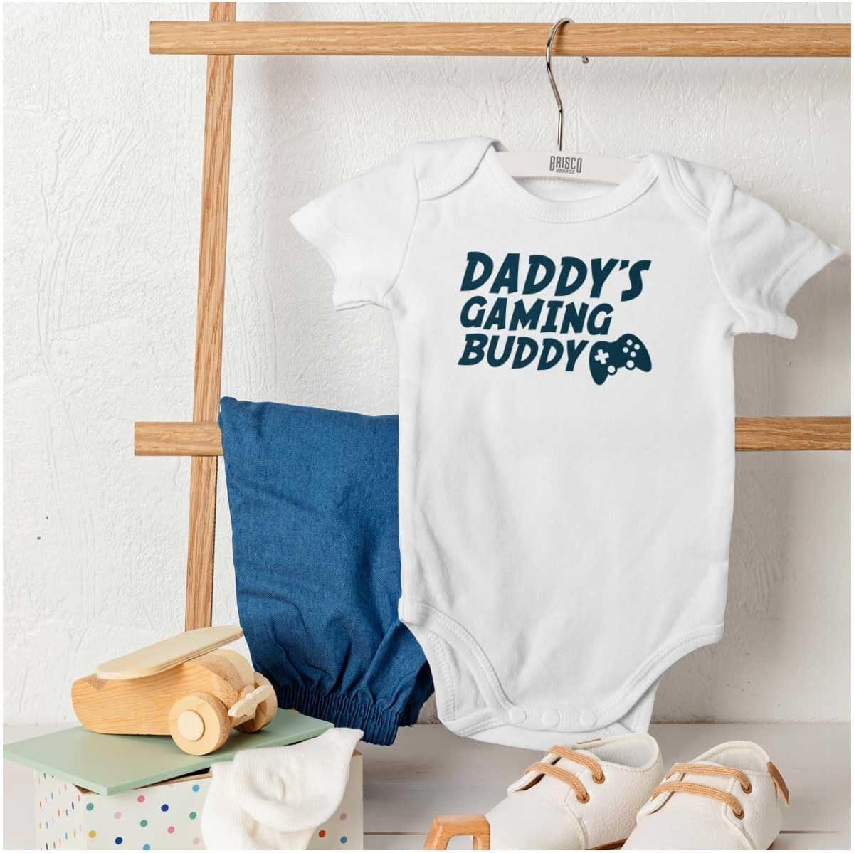 imageBrisco Brands Cute Daddys Gaming Buddy Gamer Dad Baby Romper Boys or GirlsWhite