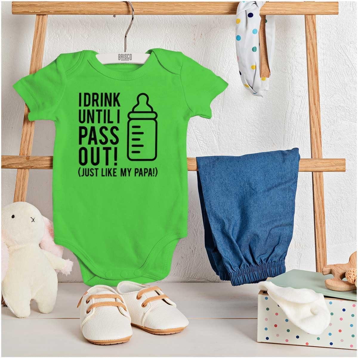 imageBrisco Brands Drink Until Pass Out Just Like Papa Baby Romper Boys or GirlsApple