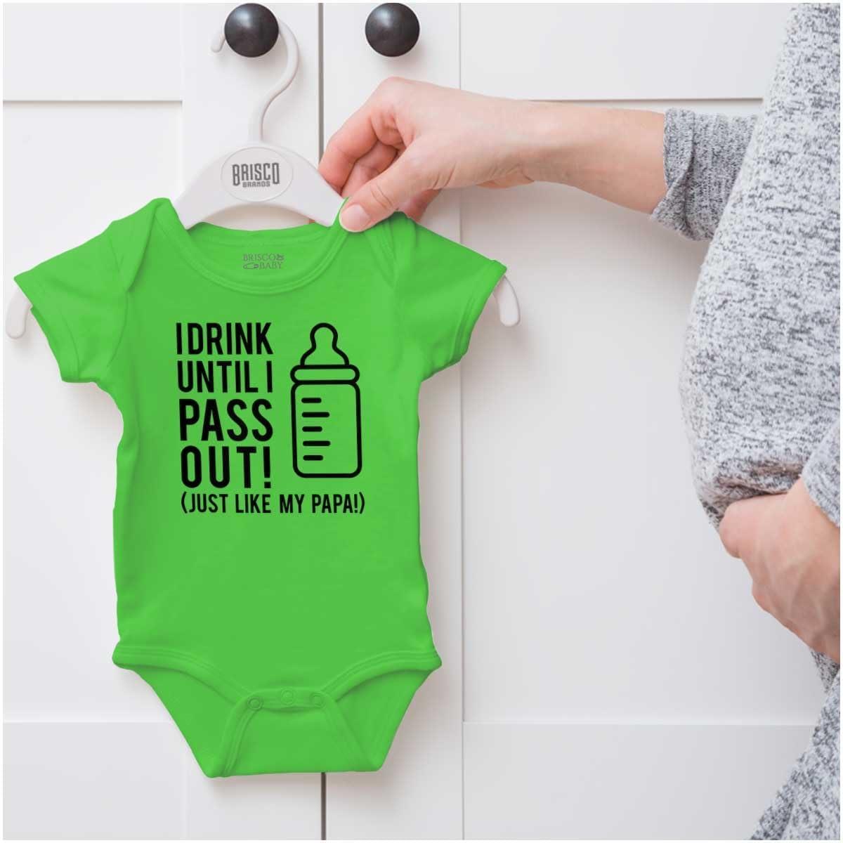 imageBrisco Brands Drink Until Pass Out Just Like Papa Baby Romper Boys or GirlsApple