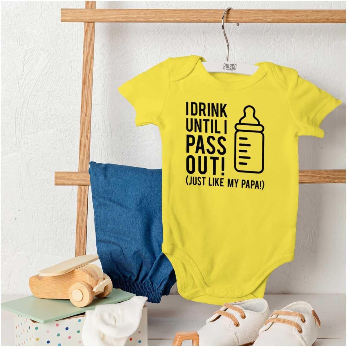 imageBrisco Brands Drink Until Pass Out Just Like Papa Baby Romper Boys or GirlsZest