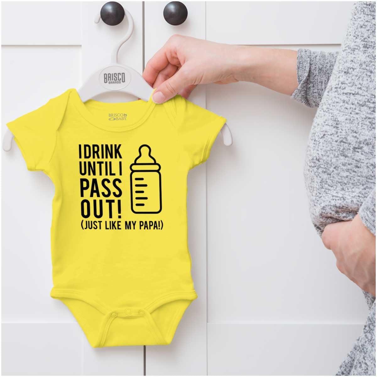 imageBrisco Brands Drink Until Pass Out Just Like Papa Baby Romper Boys or GirlsZest