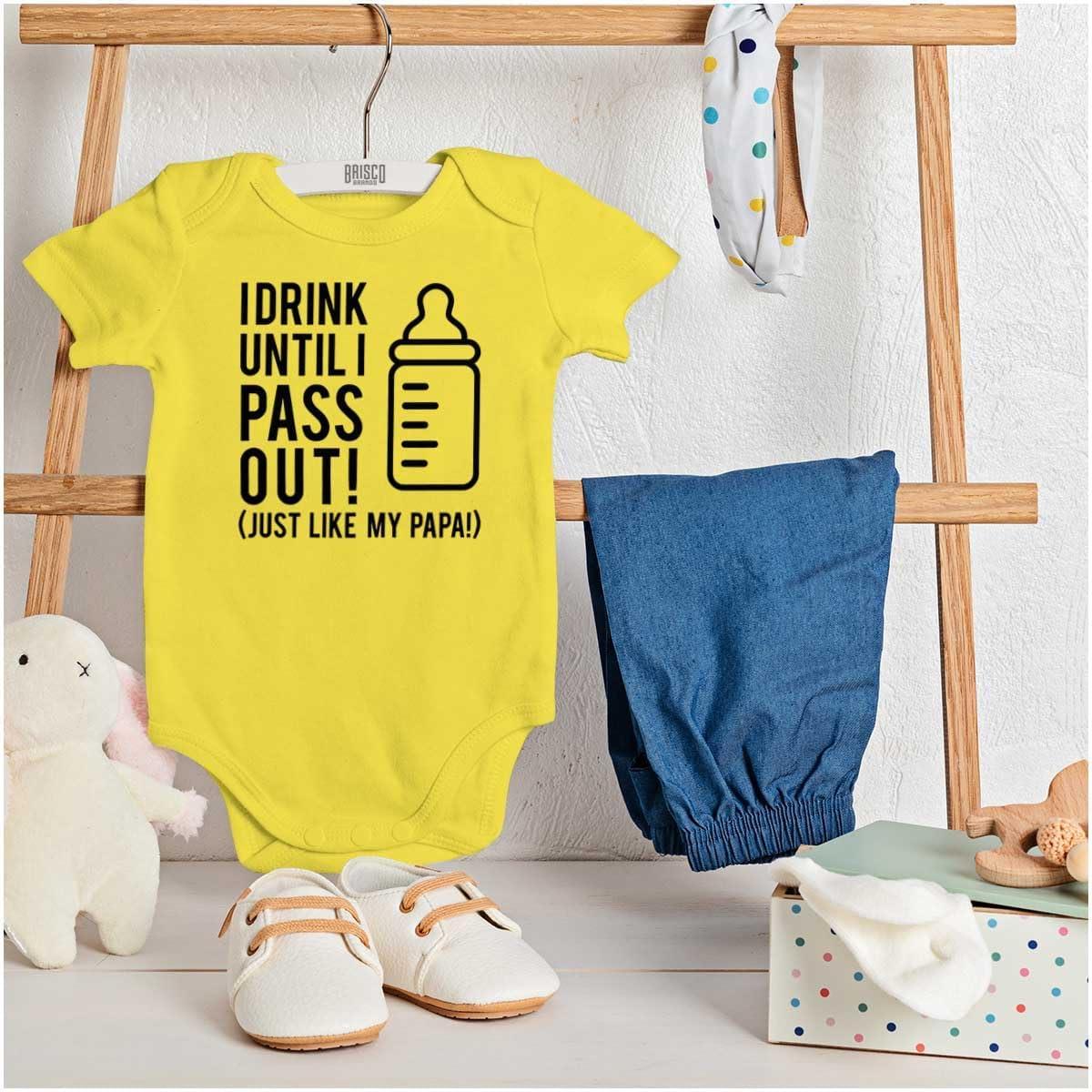 imageBrisco Brands Drink Until Pass Out Just Like Papa Baby Romper Boys or GirlsZest