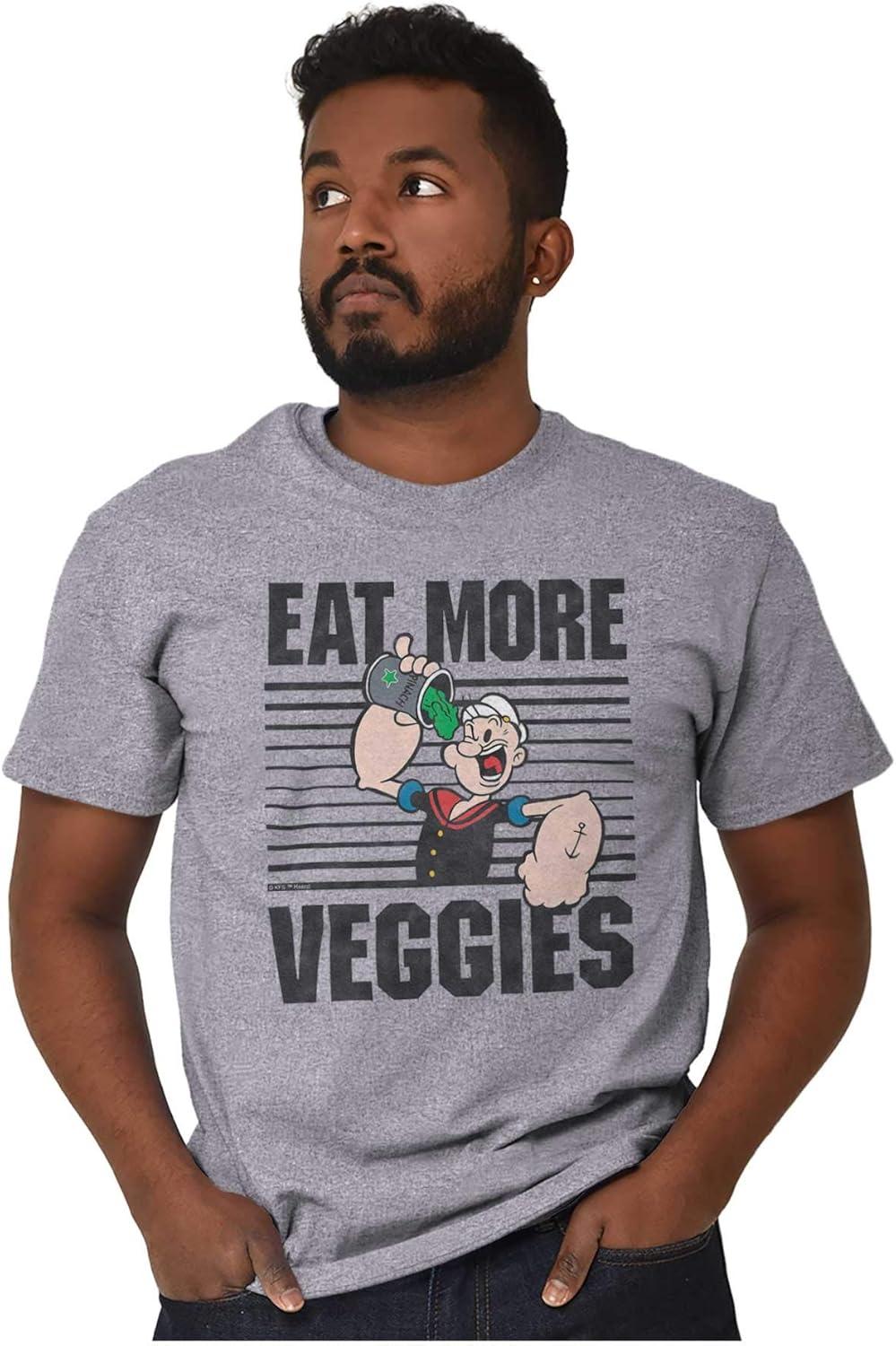 imageBrisco Brands Eat More Veggies Popeye The Sailor Graphic T Shirt Men or WomenSport Grey
