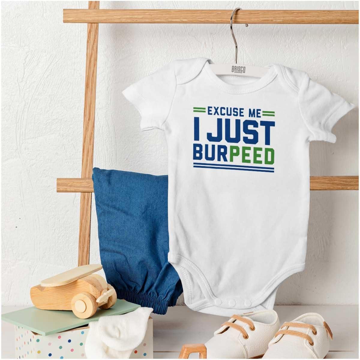 imageBrisco Brands Excuse Me I Just Burpeed Workout Baby Romper Boys or GirlsWhite