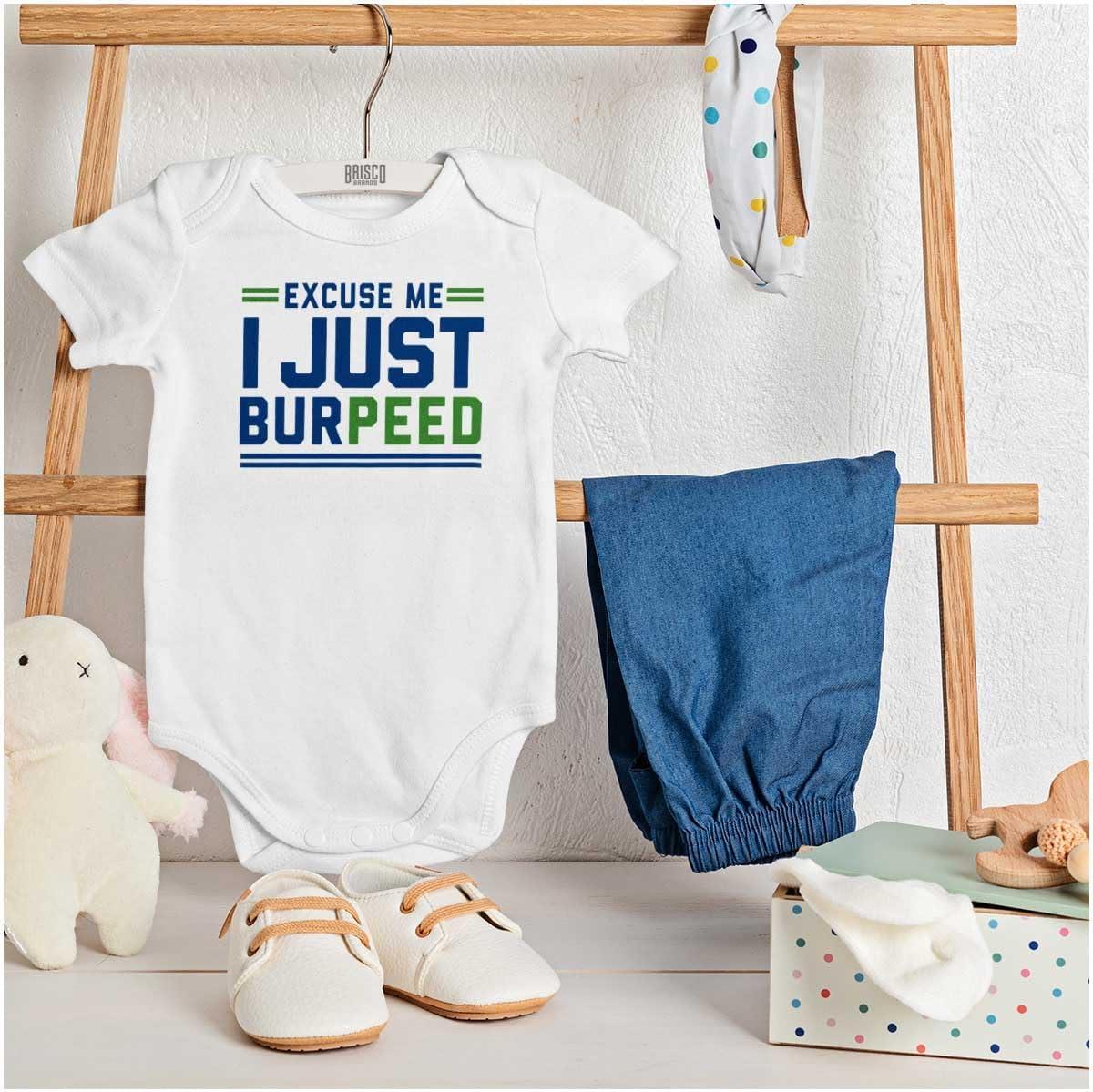 imageBrisco Brands Excuse Me I Just Burpeed Workout Baby Romper Boys or GirlsWhite