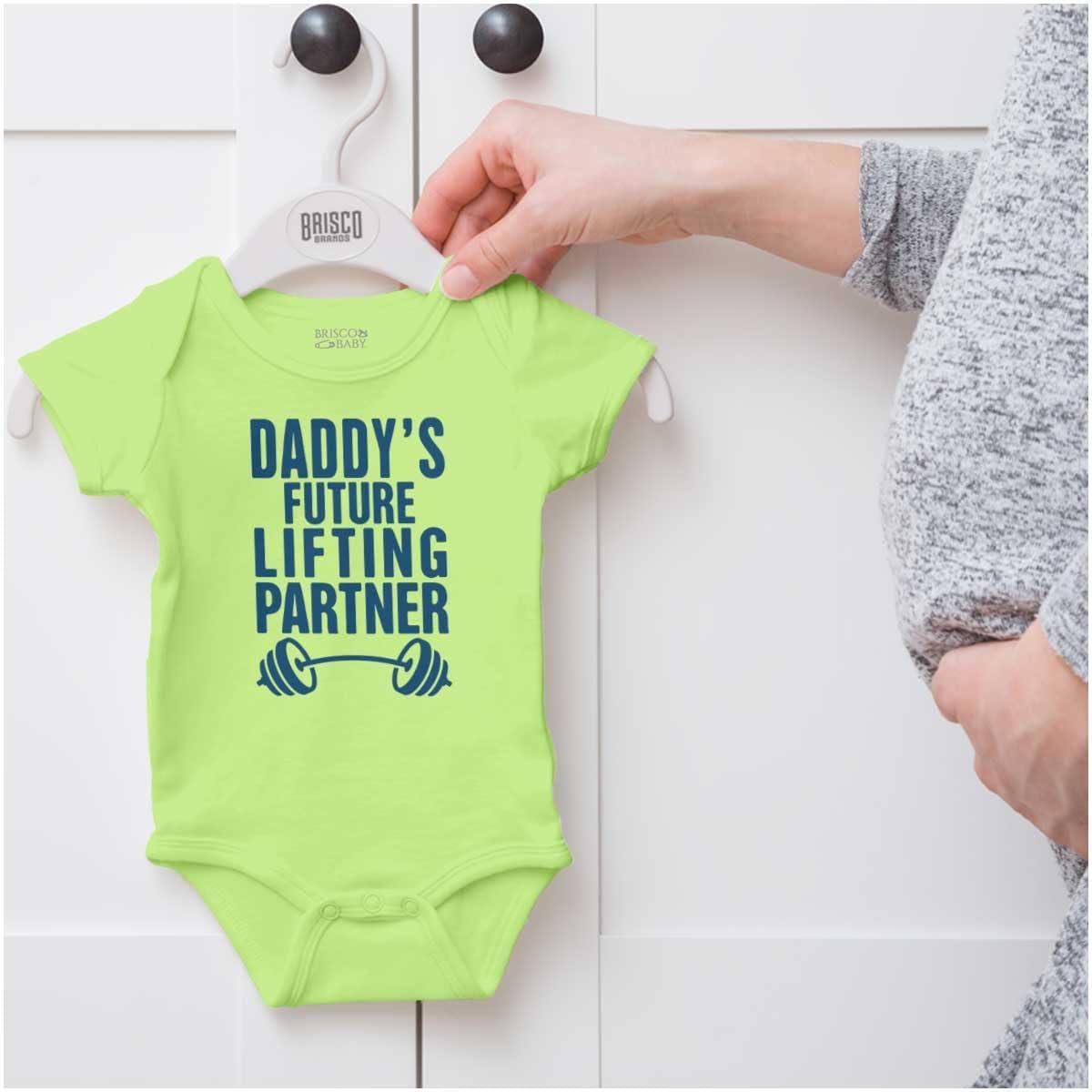 imageBrisco Brands Fathers Day Daddys Future Gym Partner Baby Bodysuit Jumper BoysKey Lime