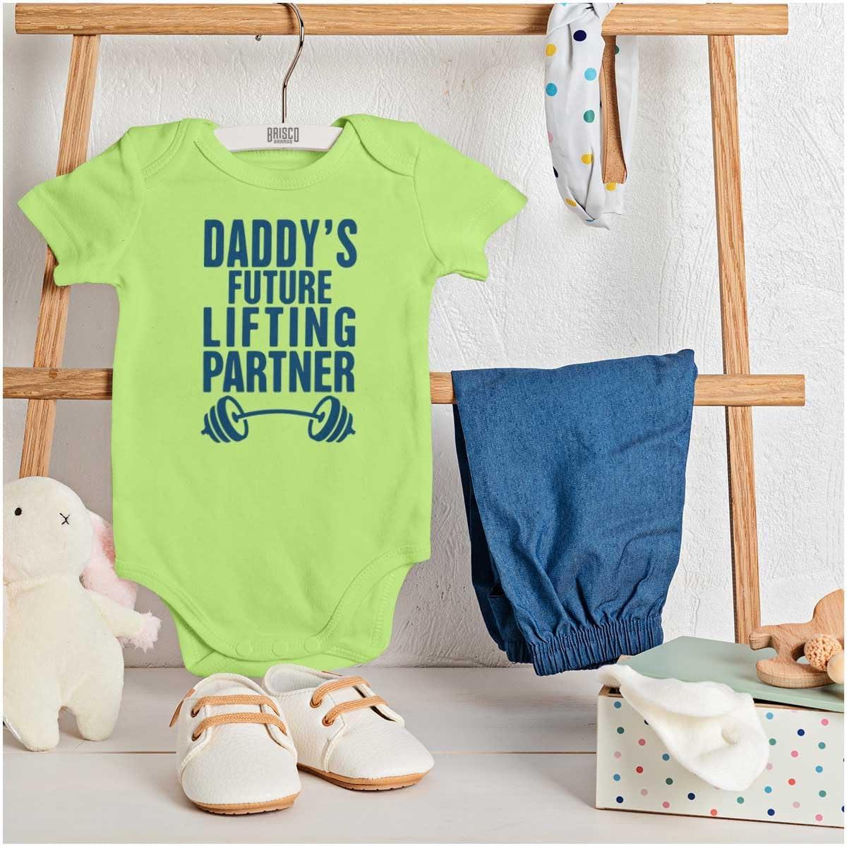imageBrisco Brands Fathers Day Daddys Future Gym Partner Baby Bodysuit Jumper BoysKey Lime