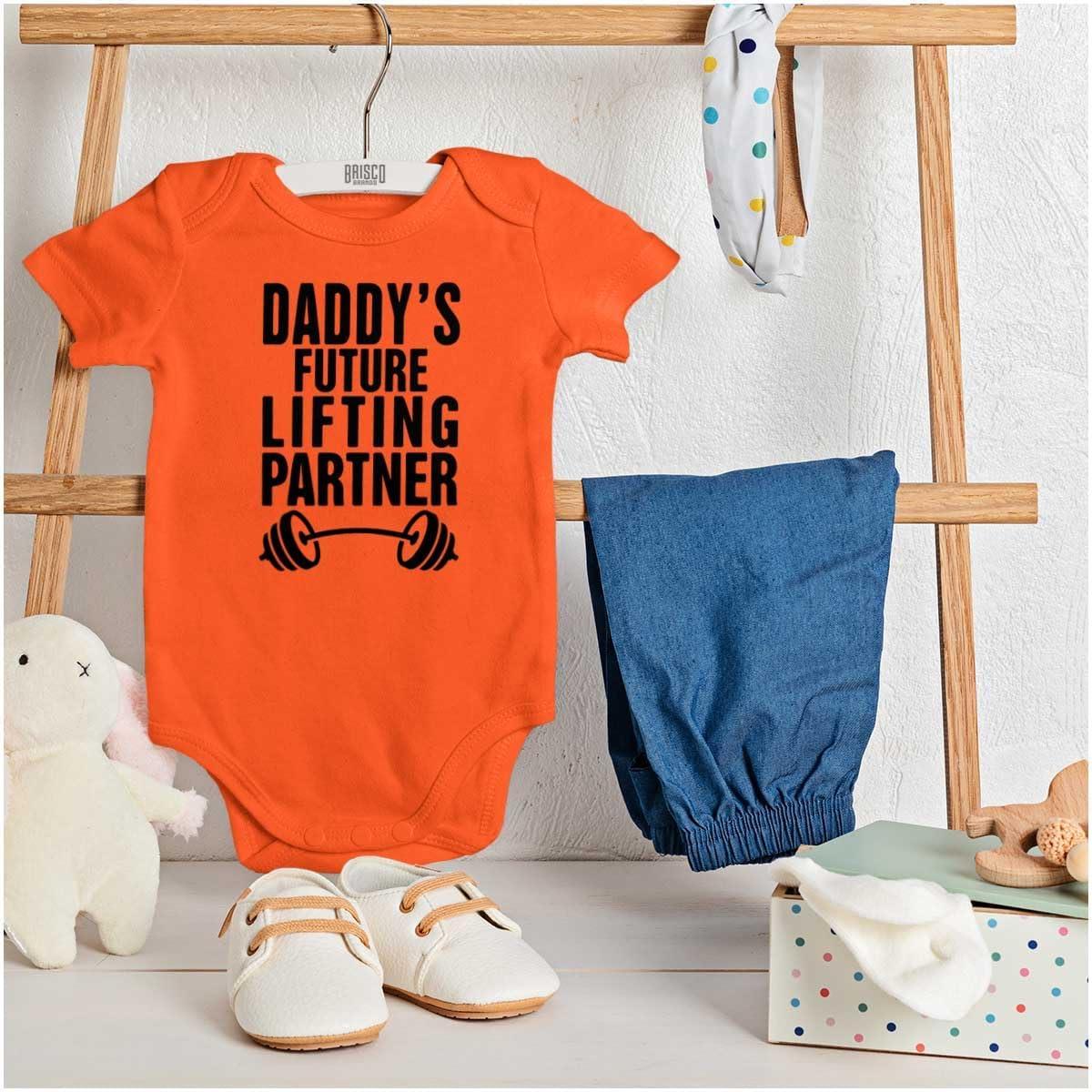 imageBrisco Brands Fathers Day Daddys Future Gym Partner Baby Bodysuit Jumper BoysOrange