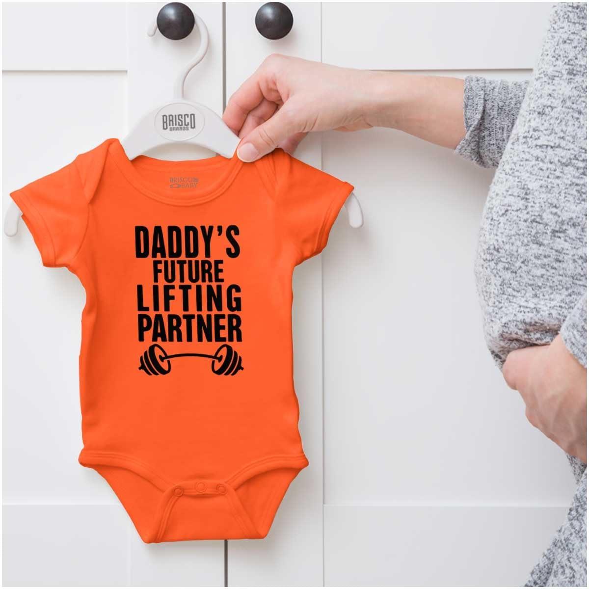 imageBrisco Brands Fathers Day Daddys Future Gym Partner Baby Bodysuit Jumper BoysOrange
