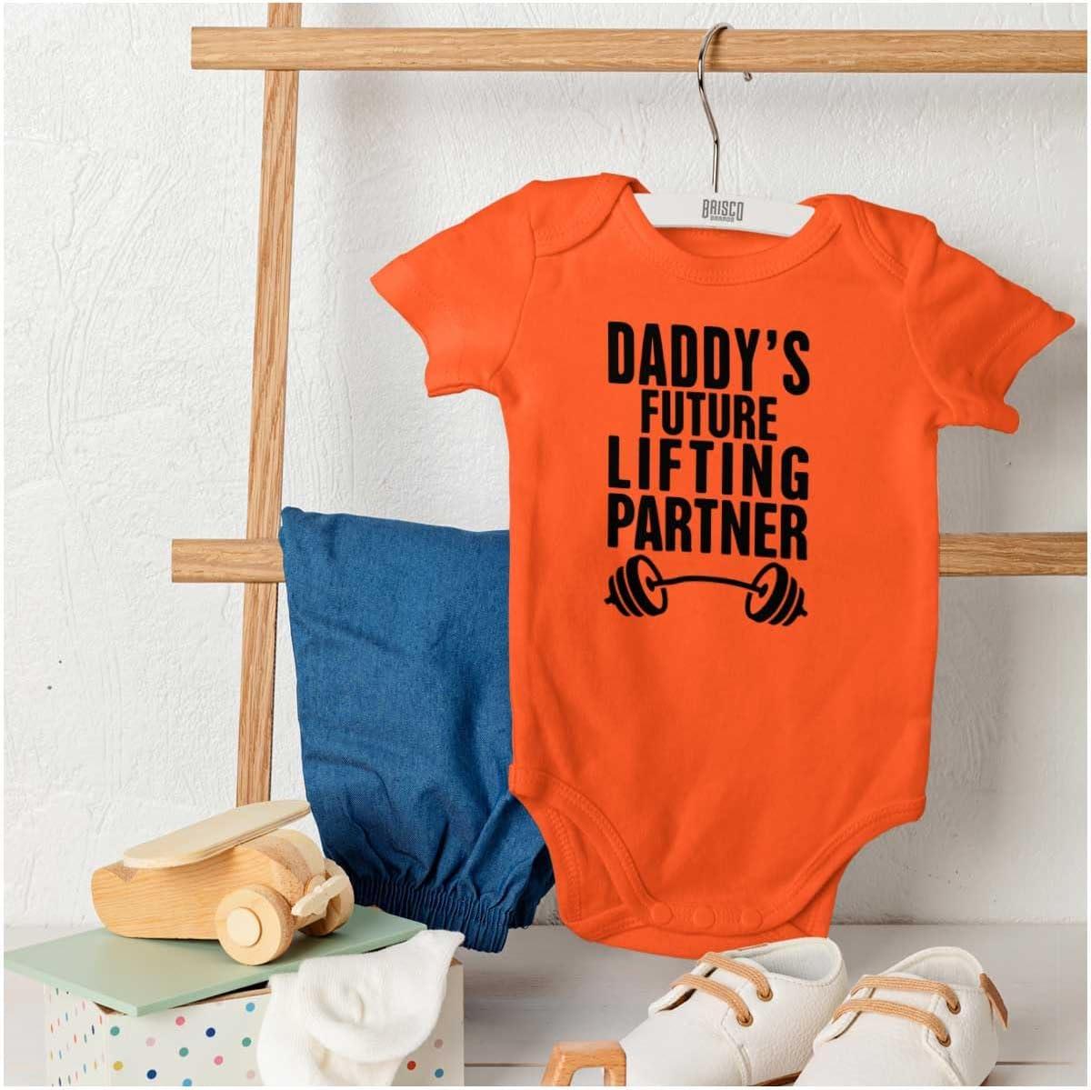 imageBrisco Brands Fathers Day Daddys Future Gym Partner Baby Bodysuit Jumper BoysOrange