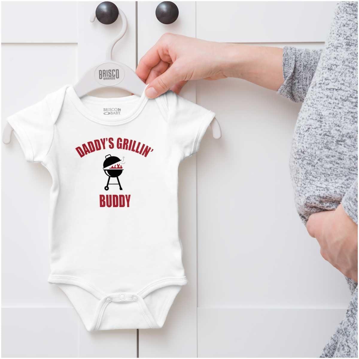 imageBrisco Brands Fathers Day Daddys Grilling Buddy Baby Romper Boys or GirlsWhite