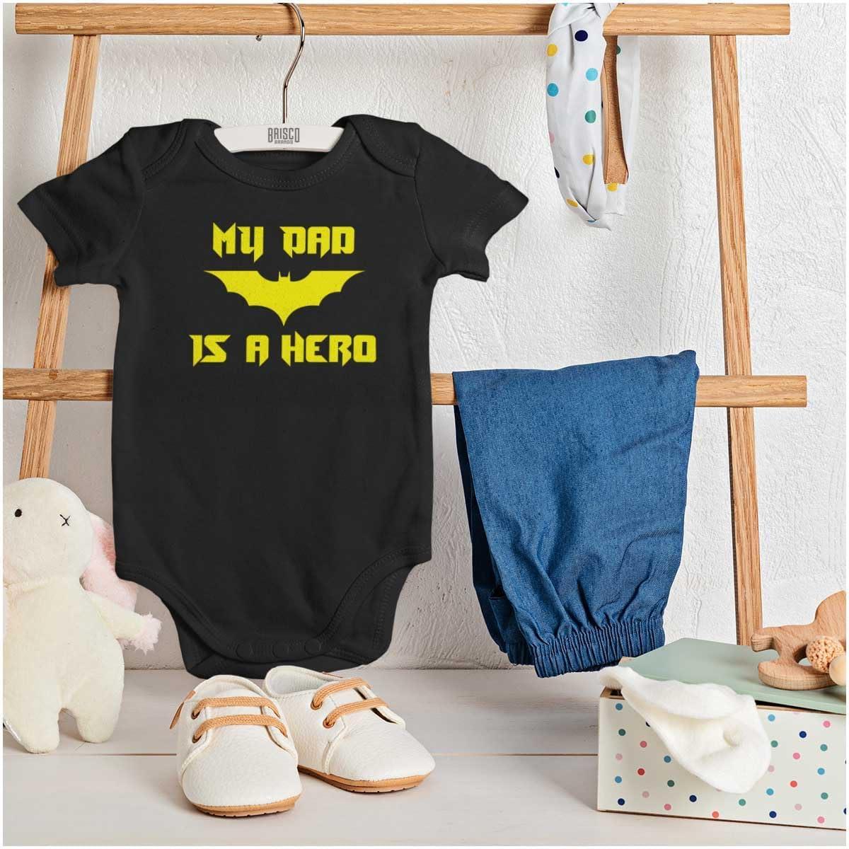 imageBrisco Brands Fathers Day My Dad is a Superhero Baby Romper Boys or GirlsBlack