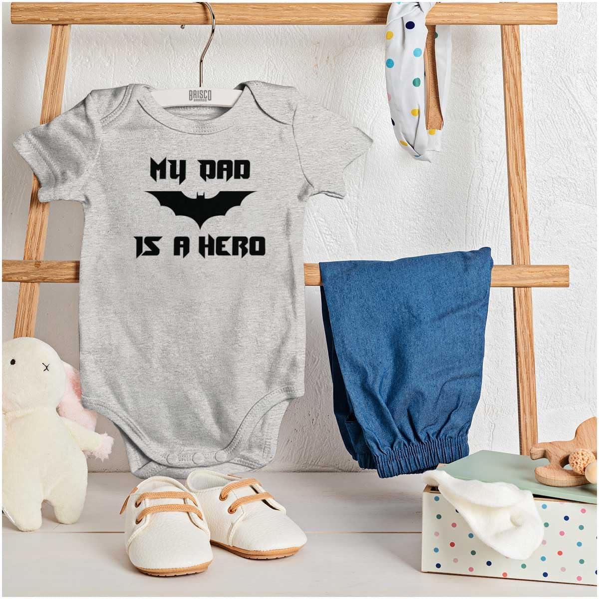 imageBrisco Brands Fathers Day My Dad is a Superhero Baby Romper Boys or GirlsHeather