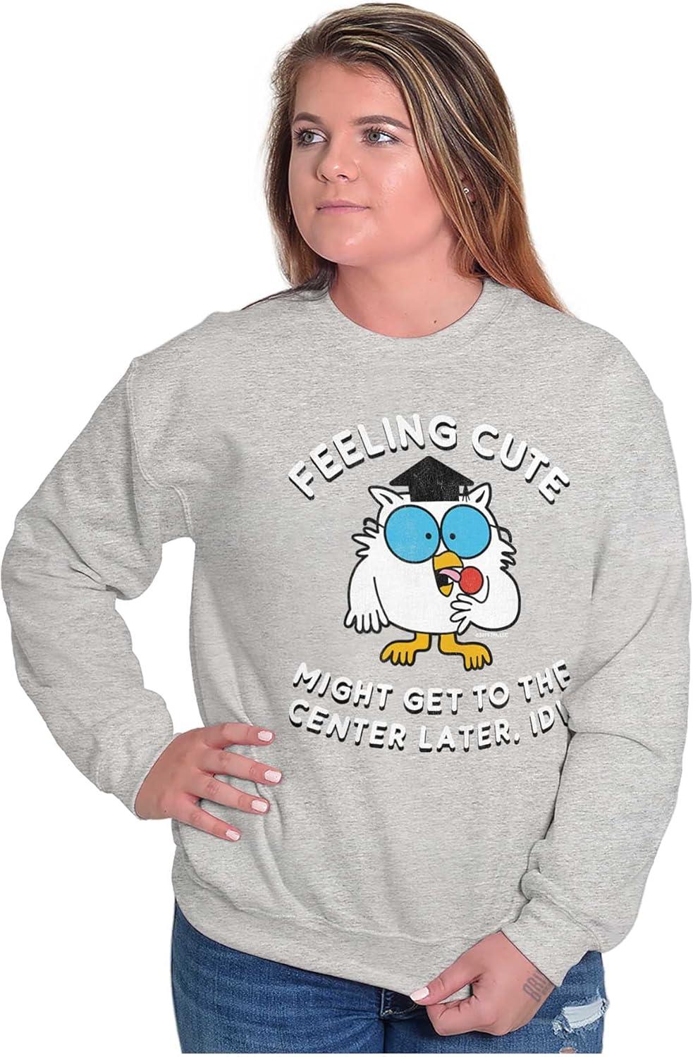 imageBrisco Brands Feeling Cute IDK Meme Mr Owl Funny Women Crewneck SweatshirtSport Grey