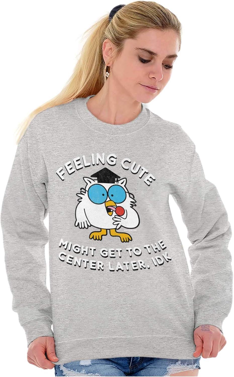 imageBrisco Brands Feeling Cute IDK Meme Mr Owl Funny Women Crewneck SweatshirtSport Grey