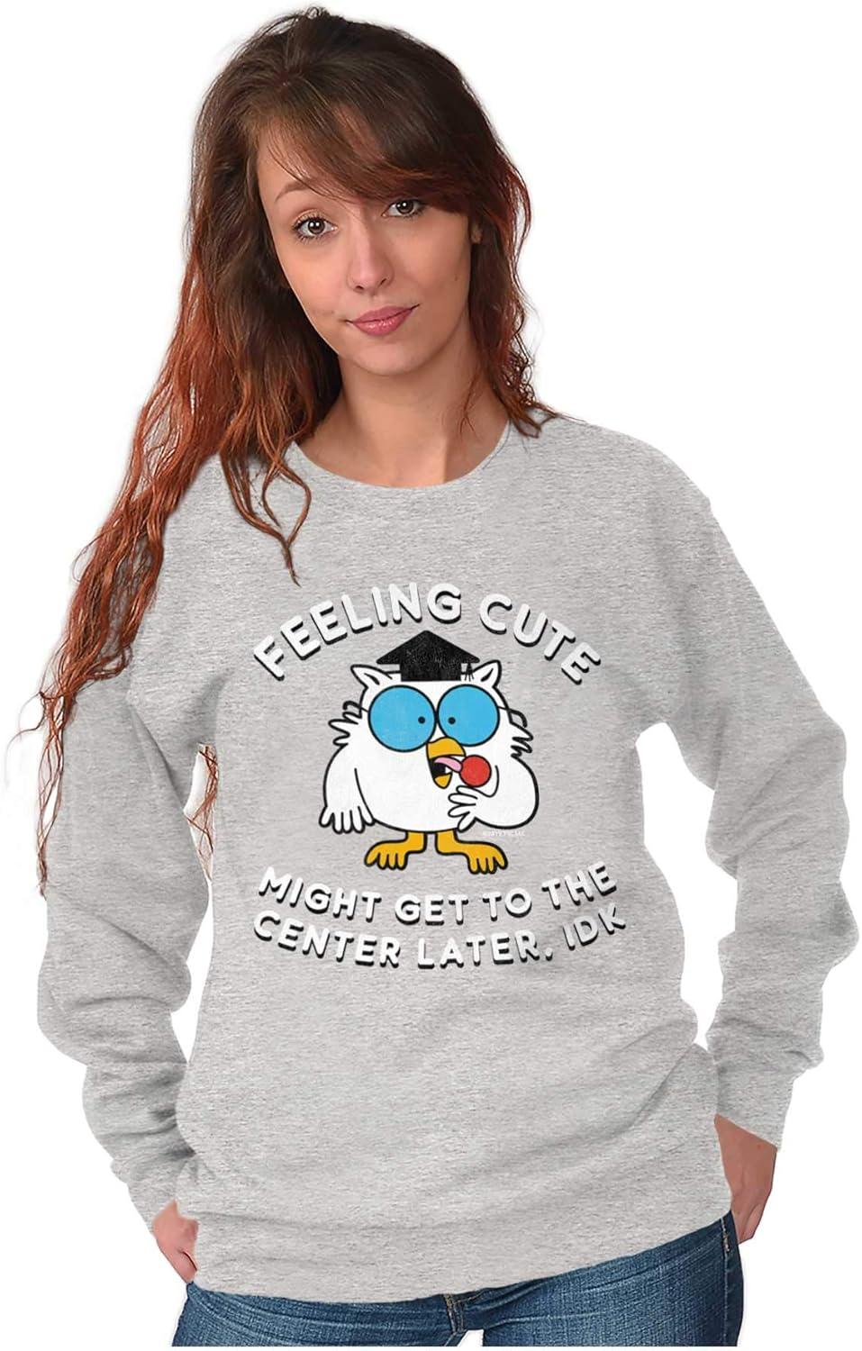imageBrisco Brands Feeling Cute IDK Meme Mr Owl Funny Women Crewneck SweatshirtSport Grey
