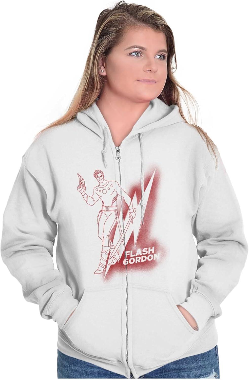 imageBrisco Brands Flash Gordon Vintage Lightning Bolt Zip Up Hoodie Mens WomensWhite