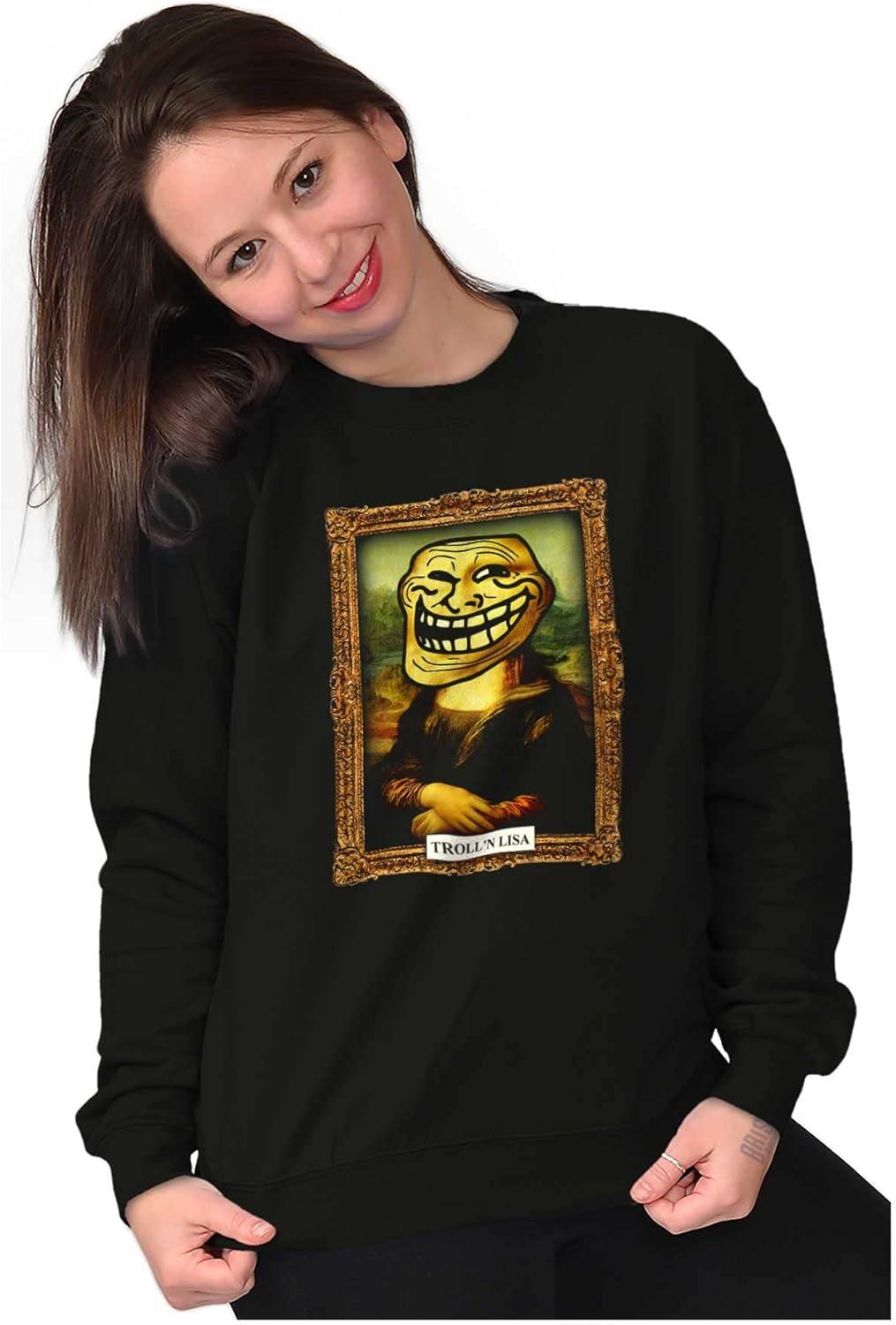 imageBrisco Brands Funny Classic Art Troll Face Meme Sweatshirt for Men or WomenBlack