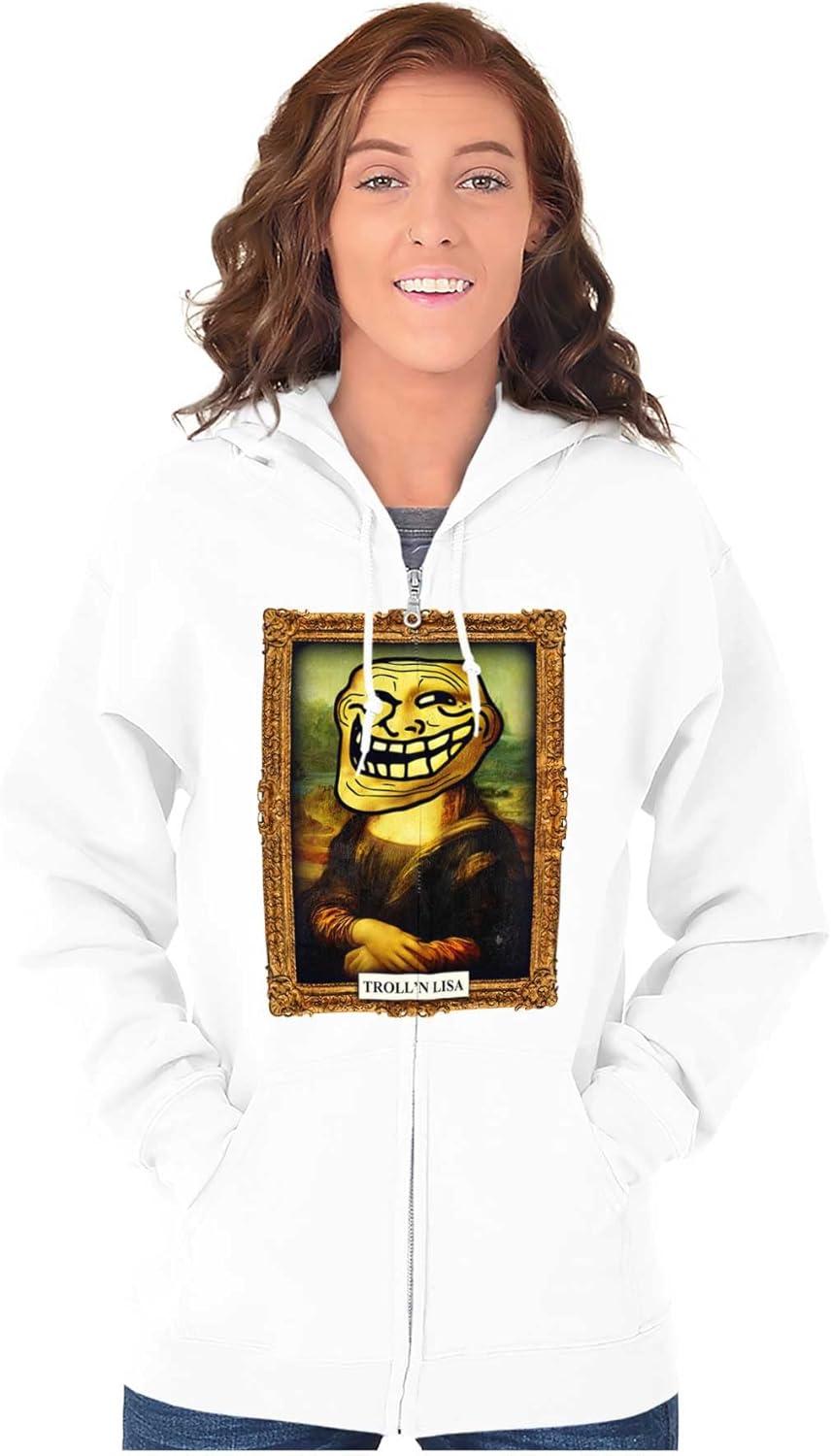 imageBrisco Brands Funny Classic Art Troll Face Meme Zip Up Hoodie Mens WomensWhite