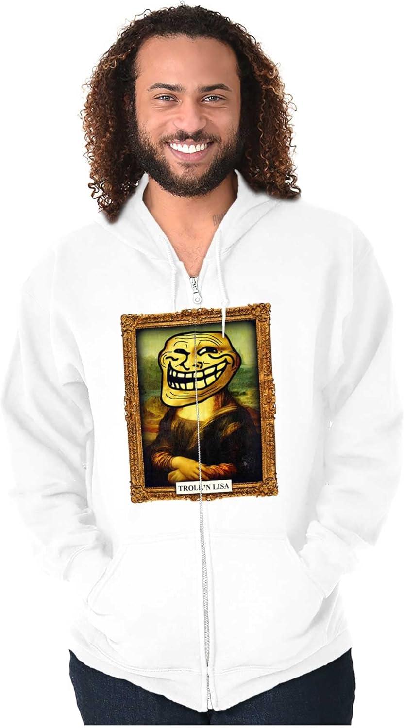 imageBrisco Brands Funny Classic Art Troll Face Meme Zip Up Hoodie Mens WomensWhite