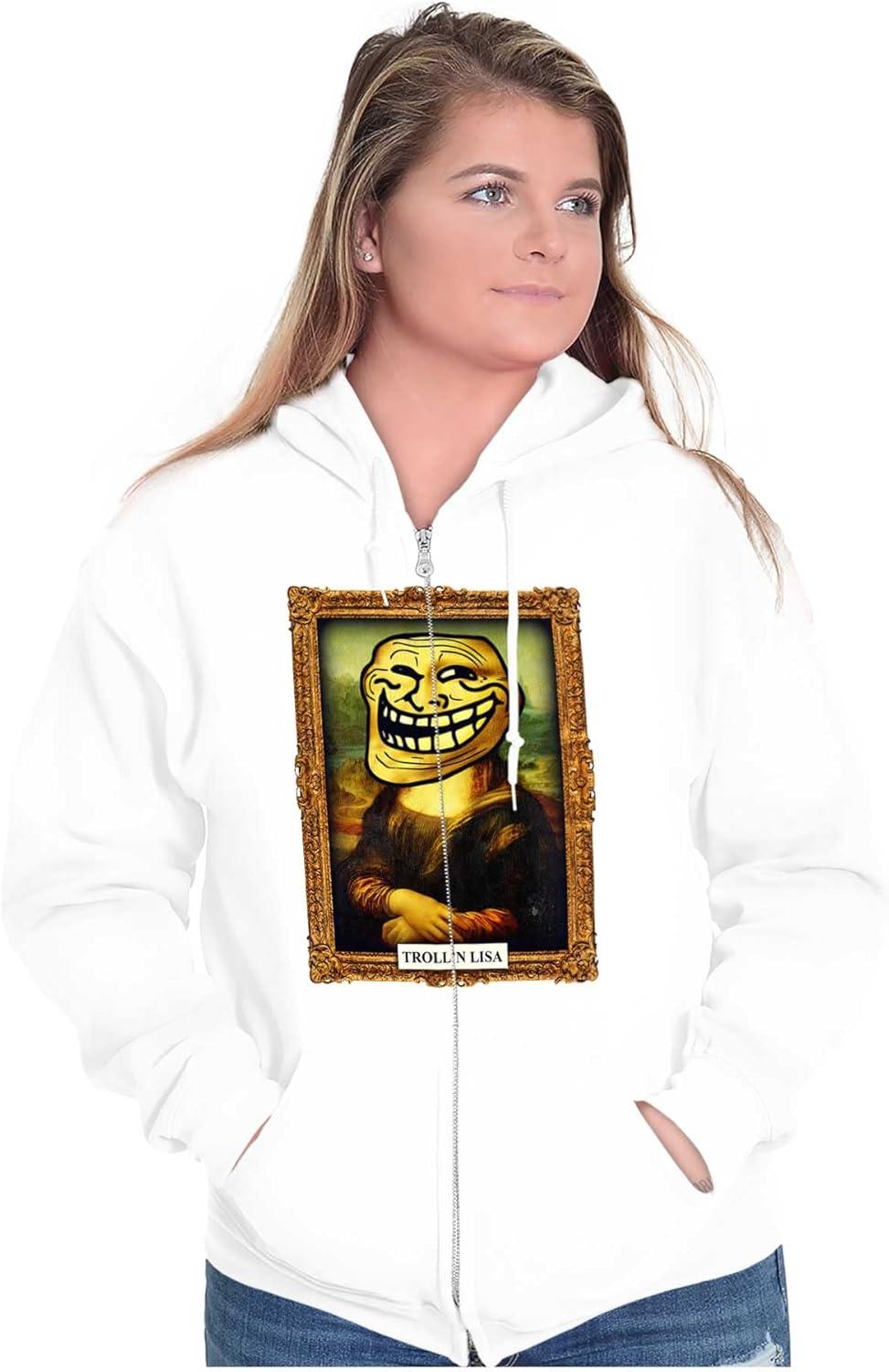 imageBrisco Brands Funny Classic Art Troll Face Meme Zip Up Hoodie Mens WomensWhite