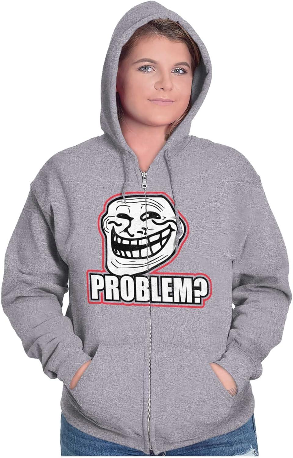imageBrisco Brands Funny Classic Art Troll Face MemeFunny Problem Dank Troll Face Meme Zip Up Hoodie Mens WomensSport Grey
