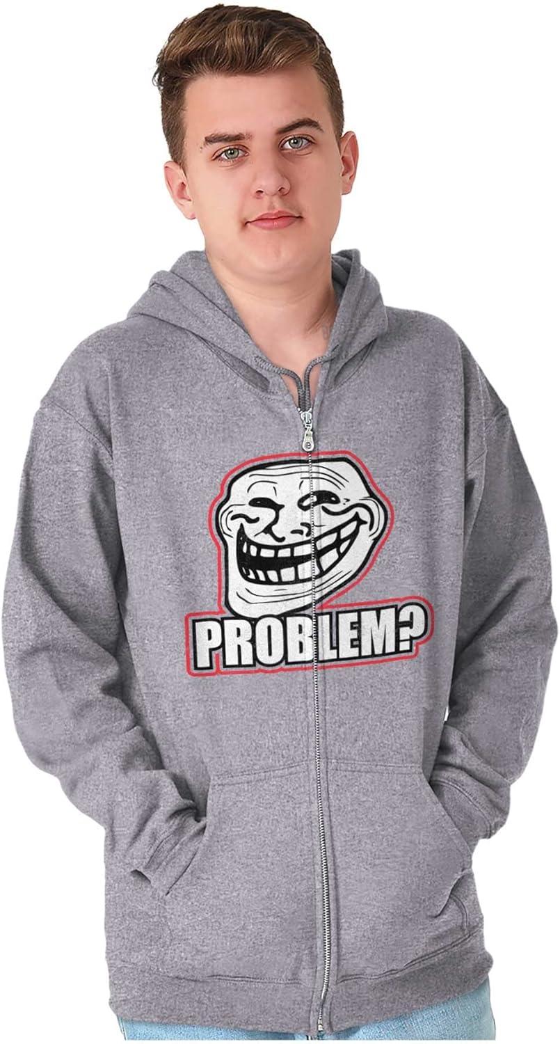 imageBrisco Brands Funny Classic Art Troll Face MemeFunny Problem Dank Troll Face Meme Zip Up Hoodie Mens WomensSport Grey