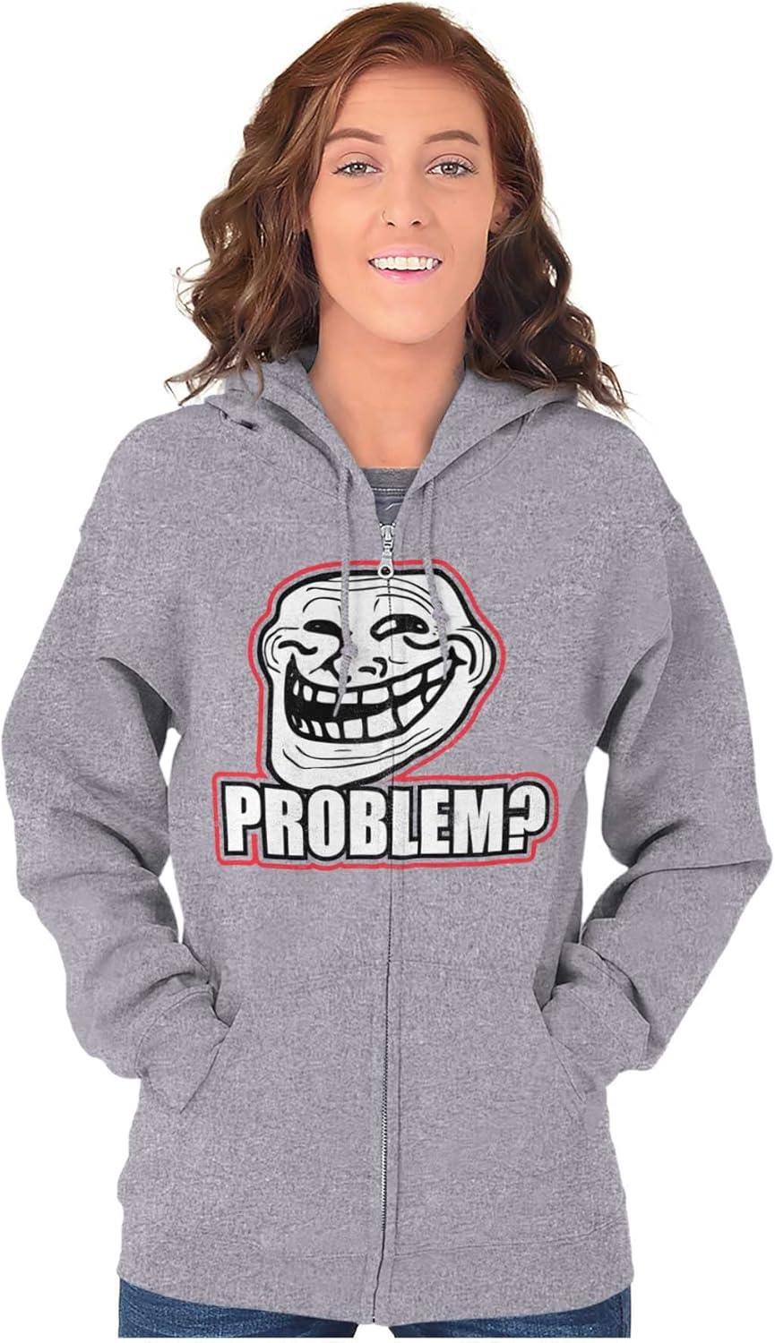 imageBrisco Brands Funny Classic Art Troll Face MemeFunny Problem Dank Troll Face Meme Zip Up Hoodie Mens WomensSport Grey