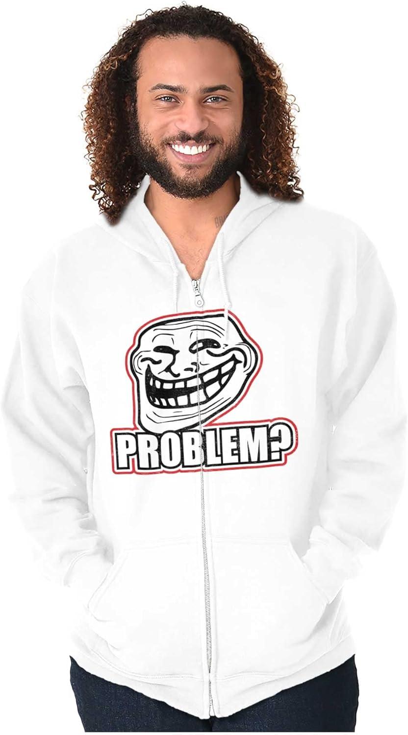 imageBrisco Brands Funny Classic Art Troll Face MemeFunny Problem Dank Troll Face Meme Zip Up Hoodie Mens WomensWhite