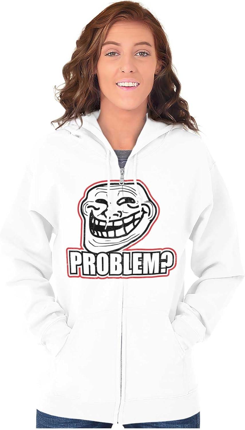 imageBrisco Brands Funny Classic Art Troll Face MemeFunny Problem Dank Troll Face Meme Zip Up Hoodie Mens WomensWhite