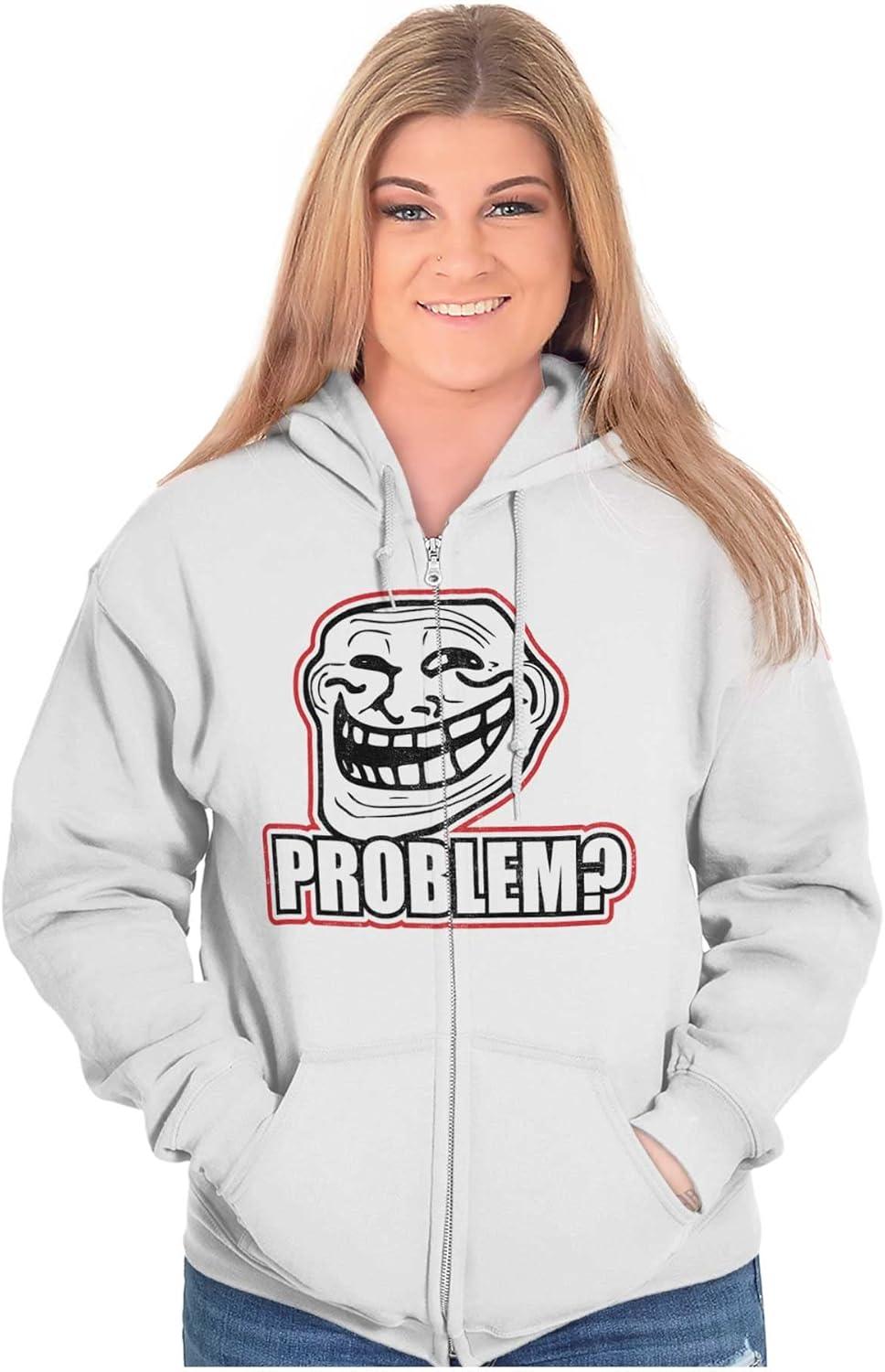 imageBrisco Brands Funny Classic Art Troll Face MemeFunny Problem Dank Troll Face Meme Zip Up Hoodie Mens WomensWhite