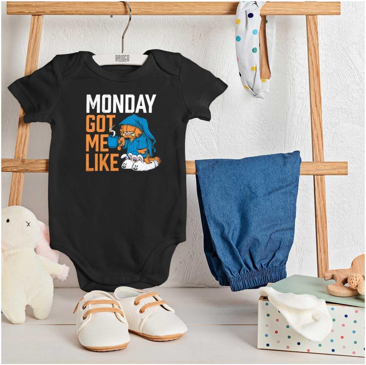 imageBrisco Brands Funny Garfield Cartoon Hates Mondays Baby Romper Boys or GirlsBlack