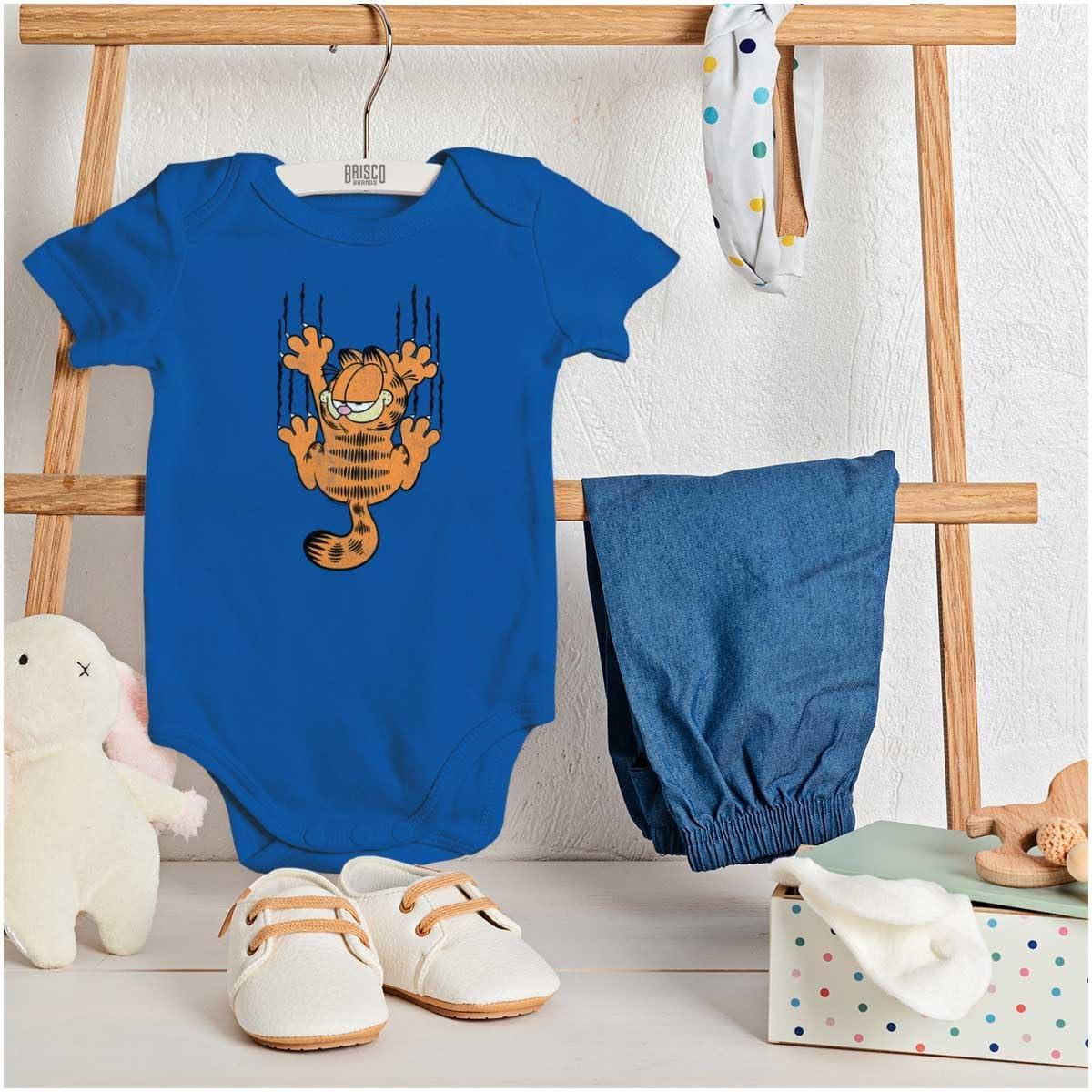 imageBrisco Brands Funny Garfield Cartoon Scratching Cat Baby Romper Boys or GirlsRoyal