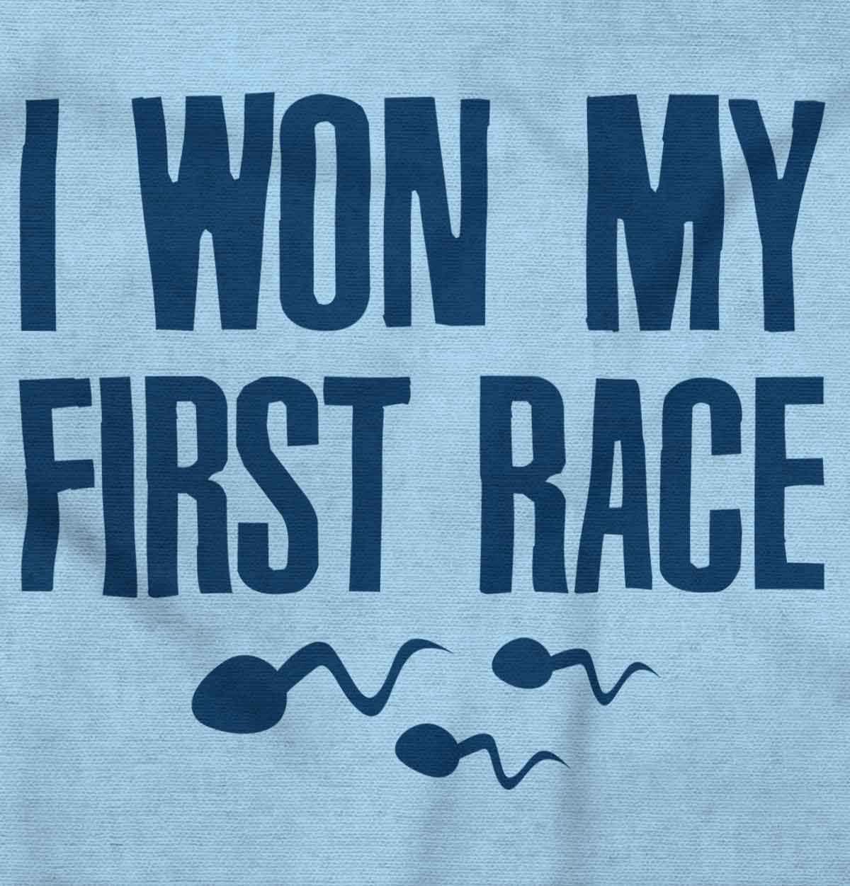 imageBrisco Brands Funny I Won My First Race Joke Baby Romper Boys or GirlsLight Blue