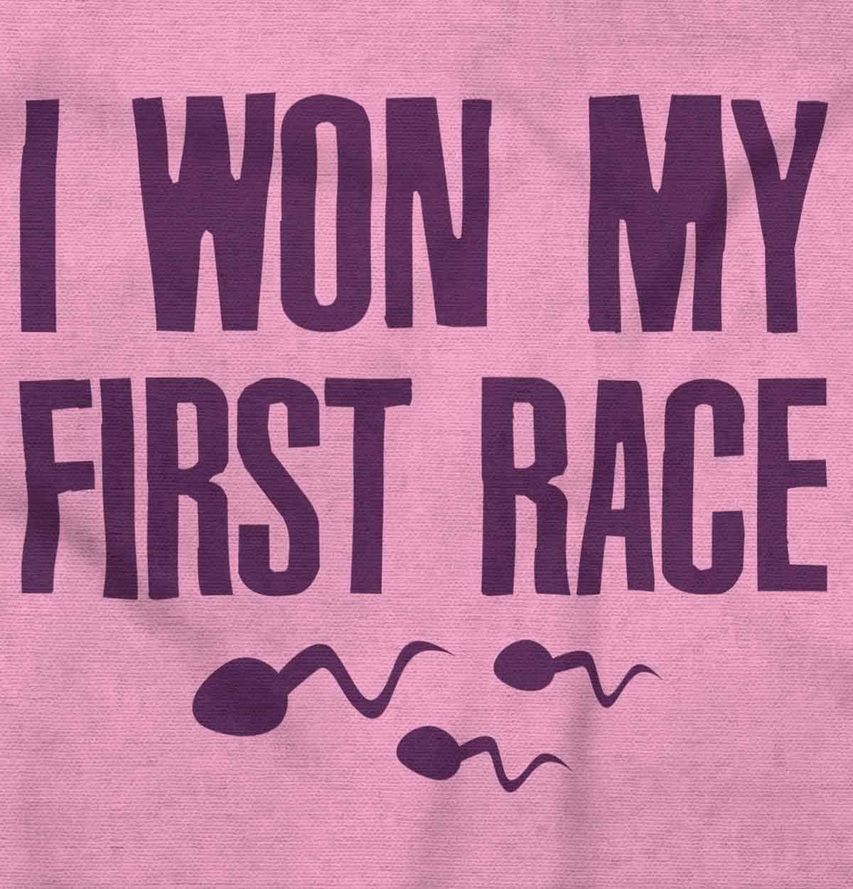imageBrisco Brands Funny I Won My First Race Joke Baby Romper Boys or GirlsPink