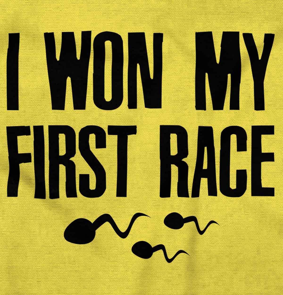 imageBrisco Brands Funny I Won My First Race Joke Baby Romper Boys or GirlsZest
