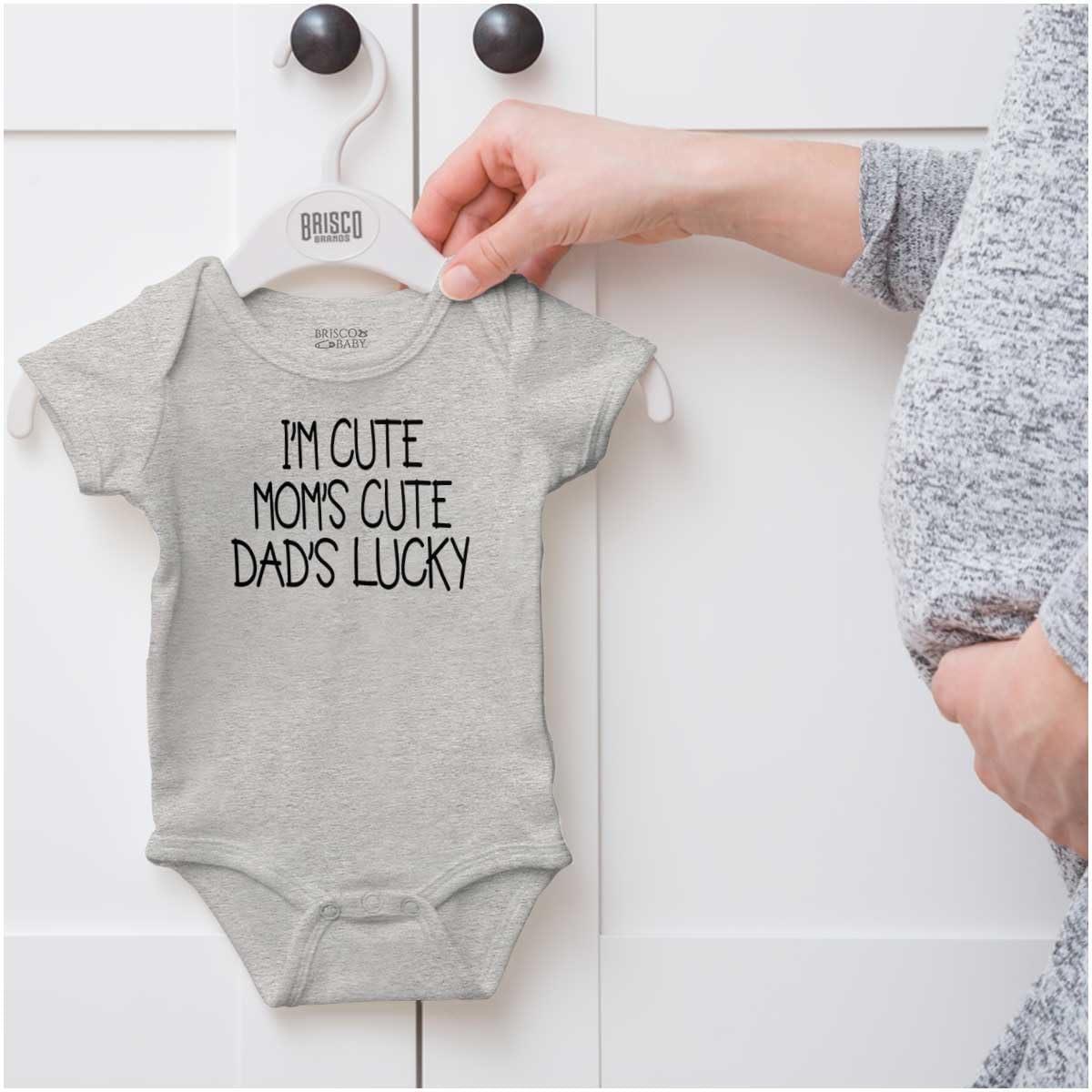imageBrisco Brands Funny Im Cute Moms Cute Dads Lucky Baby Bodysuit Jumper GirlsHeather