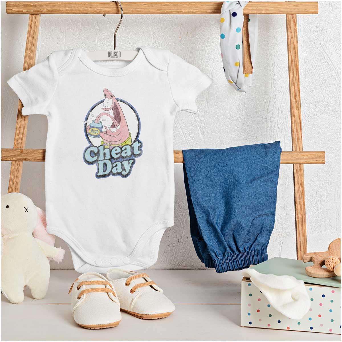 imageBrisco Brands Funny Patrick Star Cartoon Cheat Day Baby Romper Boys or GirlsWhite